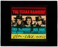 8m227 TEXAS RANGERS glass slide '36 Jean Parker between Fred MacMurray & Jack Oakie pointing guns!
