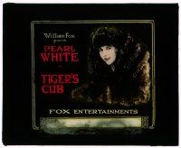 8m228 TIGER'S CUB glass slide '20 great portrait of pretty Pearl White in fur coat in Alaska!