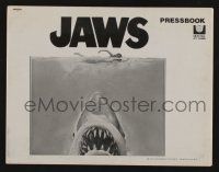 8m522 JAWS pressbook '75 art of Steven Spielberg's classic man-eating shark attacking sexy swimmer!