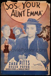 8m699 SO'S YOUR AUNT EMMA pressbook '42 wacky Zasu Pitts as a ruthless gangster with a gun!