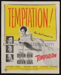 8m727 TEMPTATION pressbook '46 George Brent & Charles Korvin can't resist sexy Merle Oberon!