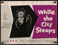 8m775 WHILE THE CITY SLEEPS pressbook '56 great image of Lipstick Killer's victim, Fritz Lang noir