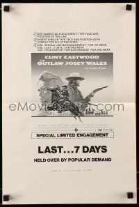 8m618 OUTLAW JOSEY WALES ad mat '76 Clint Eastwood is an army of one, cool double-fisted artwork!