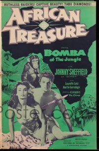8m277 AFRICAN TREASURE pressbook '52 Johnny Sheffield as Bomba of the Jungle + Kimbbo the Chimp!