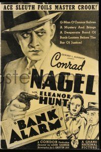 8m293 BANK ALARM pressbook '37 ace sleuth Conrad Nagel foils master crook w/ Eleanor Hunt's help!