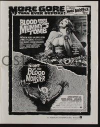8m320 BLOOD FROM THE MUMMY'S TOMB/NIGHT OF BLOOD MONSTER pressbook '72 more gore than ever before!