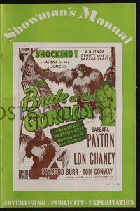 8m334 BRIDE OF THE GORILLA pressbook '51 sexy Barbara Payton & huge ape, primitive passions!