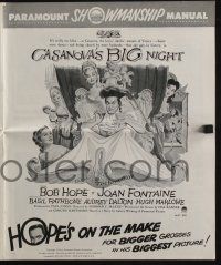 8m356 CASANOVA'S BIG NIGHT pressbook '54 wacky artwork of Bob Hope in bed, Joan Fontaine!