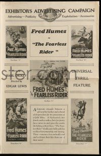 8m432 FEARLESS RIDER pressbook '28 cowboy Fred Humes in a Universal Thrill Feature!