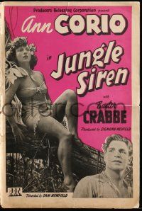 8m529 JUNGLE SIREN pressbook '42 great images of Buster Crabbe & sexy tropical Ann Corio!