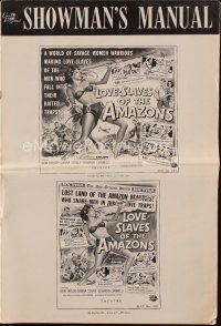 8m562 LOVE-SLAVES OF THE AMAZONS pressbook '57 art of barely-dressed female native throwing spear!