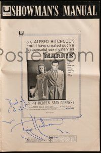8m573 MARNIE signed pressbook '64 by Tippi Hedren, who's with Sean Connery in Hitchcock's mystery!