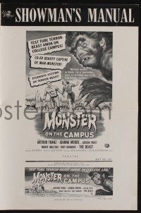8m582 MONSTER ON THE CAMPUS pressbook '58 Jack Arnold, Reynold Brown art of beast amok at college!