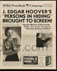 8m629 PERSONS IN HIDING pressbook '39 J. Edgar Hoover's true story of a man/woman kidnapping pair!
