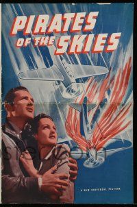 8m634 PIRATES OF THE SKIES pressbook '38 Kent Taylor, Rochelle Hudson, fiery aircraft dogfight art!