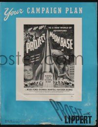 8m644 PROJECT MOONBASE pressbook '53 Robert Heinlein, cool art of rocket ship & wacky astronauts!