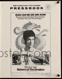 8m653 RETURN OF THE DRAGON pressbook '74 Bruce Lee classic, man can we use him now!