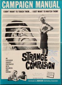 8m712 STRANGE COMPULSION pressbook '64 he doesn't want to touch them, he just wants to watch them!