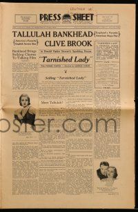 8m724 TARNISHED LADY pressbook '31 Tallulah Bankhead & Clive Brook in a New York love triangle!
