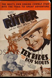 8m731 TEX RIDES WITH THE BOY SCOUTS pressbook '37 cool art of Tex Ritter & his horse White Flash!