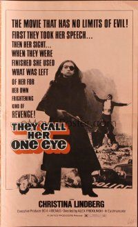 8m736 THEY CALL HER ONE EYE pressbook '74 wild cult classic, Christina Lindberg in the title role!