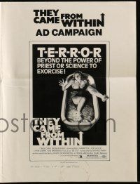 8m737 THEY CAME FROM WITHIN pressbook '76 David Cronenberg, art of terrified girl in bath tub!