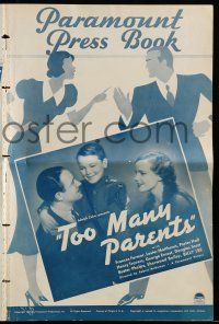 8m749 TOO MANY PARENTS pressbook '36 beautiful young Frances Farmer, kids in military school!