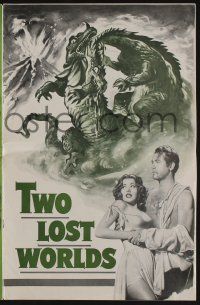 8m754 TWO LOST WORLDS pressbook '50 James Arness, great dinosaur poster artwork!