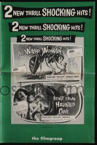 8m772 WASP WOMAN/BEAST FROM HAUNTED CAVE pressbook '59 fantastic horror/sci-fi double bill!