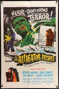8p032 ALLIGATOR PEOPLE 1sh '59 Beverly Garland, Lon Chaney, they'll make your skin crawl!