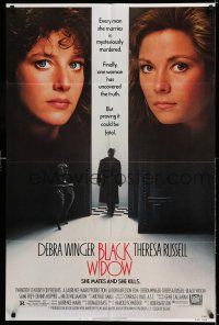 8p094 BLACK WIDOW 1sh '87 headshots of sexy Debra Winger & Theresa Russell!