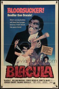 8p096 BLACULA 1sh '72 black vampire William Marshall is deadlier than Dracula, great image!