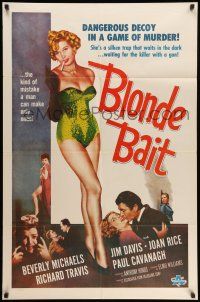 8p101 BLONDE BAIT 1sh R50s full-length sexy smoking bad girl Beverly Michaels is a silken trap!