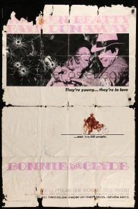 8p110 BONNIE & CLYDE 1sh '67 notorious crime duo Warren Beatty & Faye Dunaway, Arthur Penn!