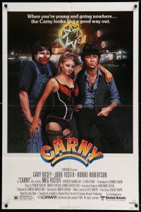 8p149 CARNY 1sh '80 sexy Jodie Foster, Robbie Robertson, Gary Busey in carnival clown make up!