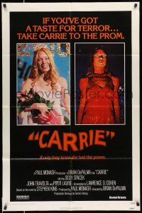 8p151 CARRIE 1sh '76 Stephen King, Sissy Spacek before and after her bloodbath at the prom!