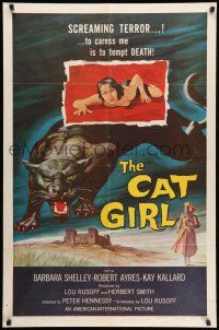 8p155 CAT GIRL 1sh '57 cool black panther & sexy girl art, to caress her is to tempt DEATH!