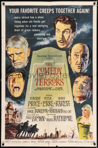 8p183 COMEDY OF TERRORS 1sh '64 Boris Karloff, Peter Lorre, Vincent Price, Joe E. Brown, Tourneur