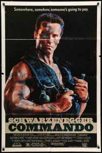 8p184 COMMANDO 1sh '85 Arnold Schwarzenegger is going to make someone pay!
