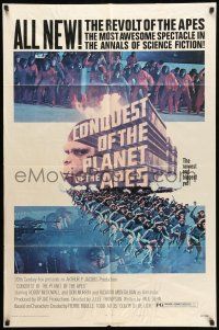 8p190 CONQUEST OF THE PLANET OF THE APES style B 1sh '72 Roddy McDowall, the apes are revolting!