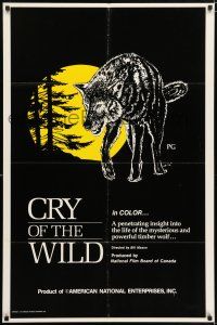 8p198 CRY OF THE WILD 1sh '73 timber wolves, cool wolf & giant moon artwork!