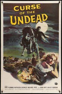 8p199 CURSE OF THE UNDEAD 1sh '59 art of fiend on horseback in graveyard by Reynold Brown!
