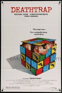 8p222 DEATHTRAP style B 1sh '82 art of Chris Reeve, Michael Caine & Dyan Cannon in Rubik's Cube!