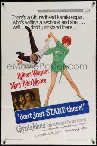 8p244 DON'T JUST STAND THERE 1sh '68 wacky art of sexiest Barbara Rhoades throwing Robert Wagner!