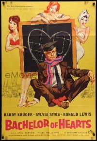 8p053 BACHELOR OF HEARTS English 1sh '58 Hardy Kruger, Sylvia Syms, great artwork of sexy girls!
