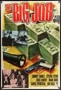 8p081 BIG JOB English 1sh '65 Sid James, Sylvia Syms, cool Chantrell artwork of money & gun!