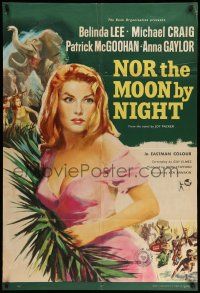 8p700 NOR THE MOON BY NIGHT English 1sh '59 art of sexy Belinda Lee & Michael Craig in Africa!