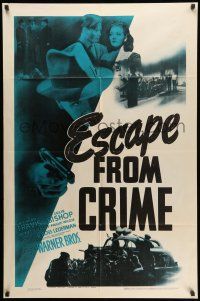 8p267 ESCAPE FROM CRIME 1sh '42 Richard Travis, Julie Bishop, cool crime images!