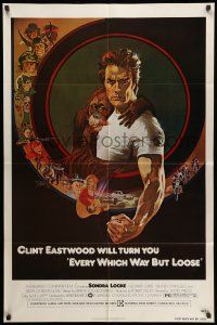 8p269 EVERY WHICH WAY BUT LOOSE 1sh '78 art of Clint Eastwood & Clyde the orangutan by Bob Peak!