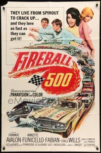 8p293 FIREBALL 500 1sh '66 race car driver Frankie Avalon & sexy Annette Funicello!